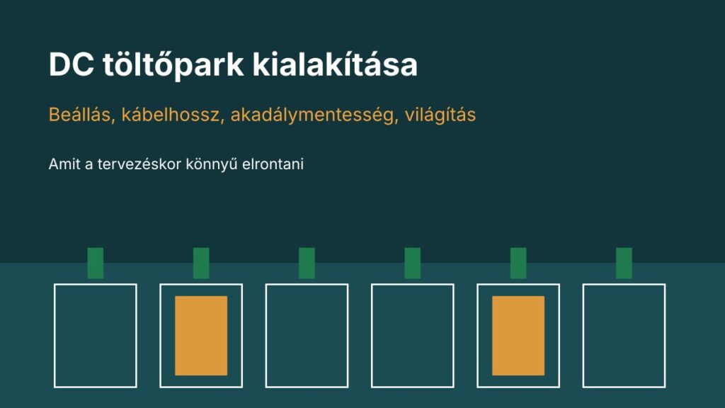 DC töltőpark kialakítása: beállás, kábelhossz, akadálymentesség és világítás